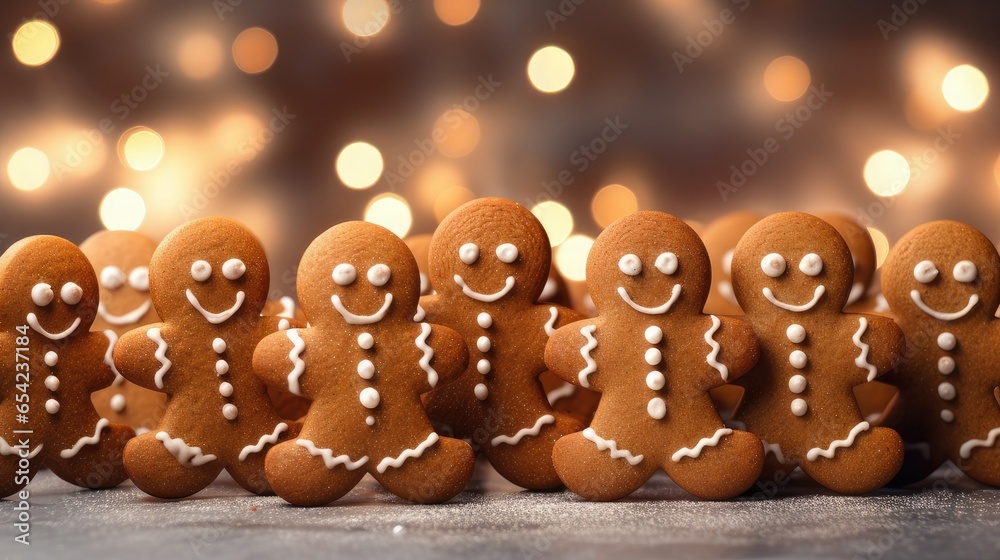Delicious Christmas gingerbread cookies on a background of Christmas lights created by AI Delicious Christmas gingerbread cookies on a background of Christmas lights created by AI