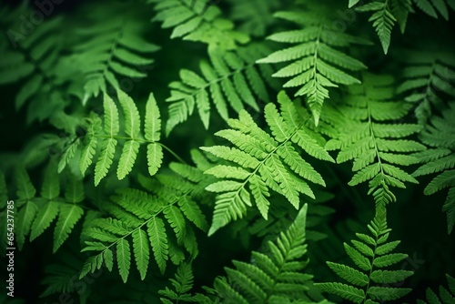 Closeup of lush fern leaves forming a nature background. Generative AI