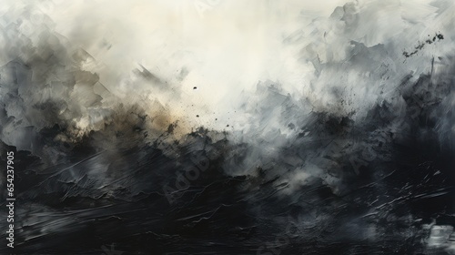 Abstract black watercolor background with expressive ink marks. Dark, grunge, modern design perfect for artistic projects