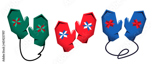Mittens.Collection of knitted, winter mittens.A symbol of the Christmas holidays.Vector illustration.