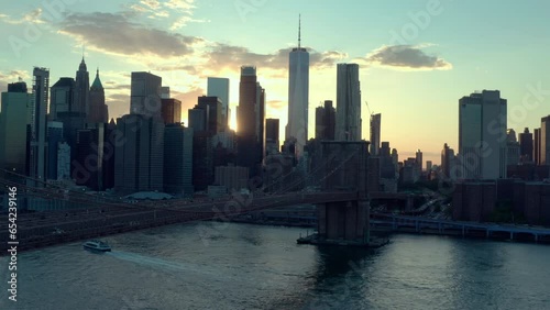 Aerial drone View ofi New York at sunset. USA photo