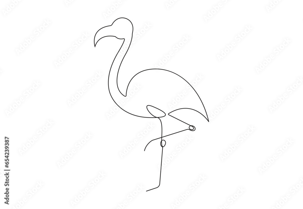 Obraz premium Flamingo single line drawing vector illustration. Continuous one hand drawn summer symbol. Stylish decorative element. Amazing for poster and banner minimalism style. Premium vector.