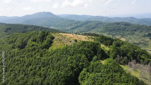 Aerial Summer Landscape of Erul mountain near Kamenititsa peak, Pernik Region, Bulgaria photo