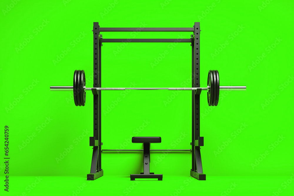 Workout weight bench with dumbbells. Generative Ai Workout weight bench with dumbbells. Generative Ai