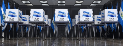 El Salvador - polling station with many voting booths - election concept - 3D illustration