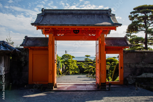Main Gate of Sengan-en, Traditional Japanese Garden in Kagoshima, front view