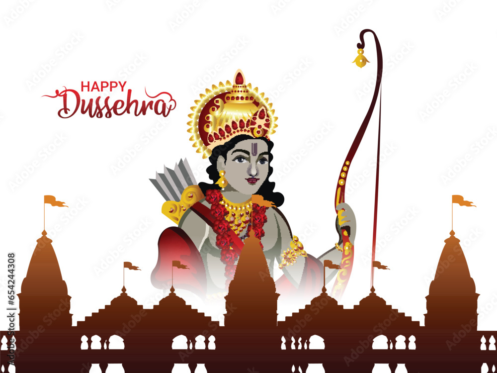 Realistic vector illustration of lord rama killed ravan for happy dussehra