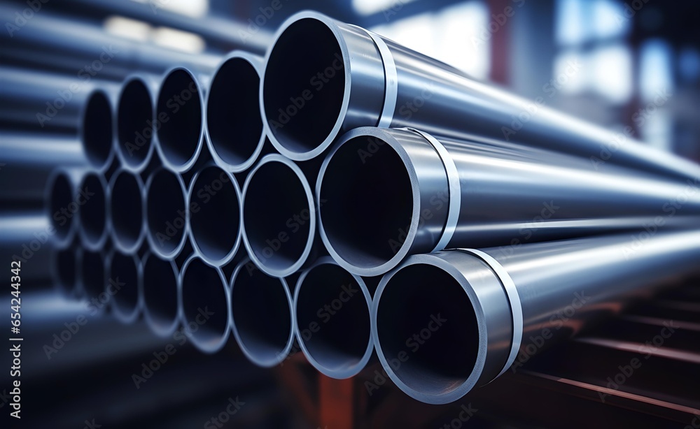 Gray industrial steel pipes with blurred background. Gray industrial steel pipes with blurred background.