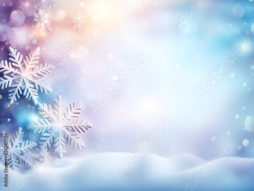 Winter snowflakes. Background with copy space and bokeh. © Katarzyna