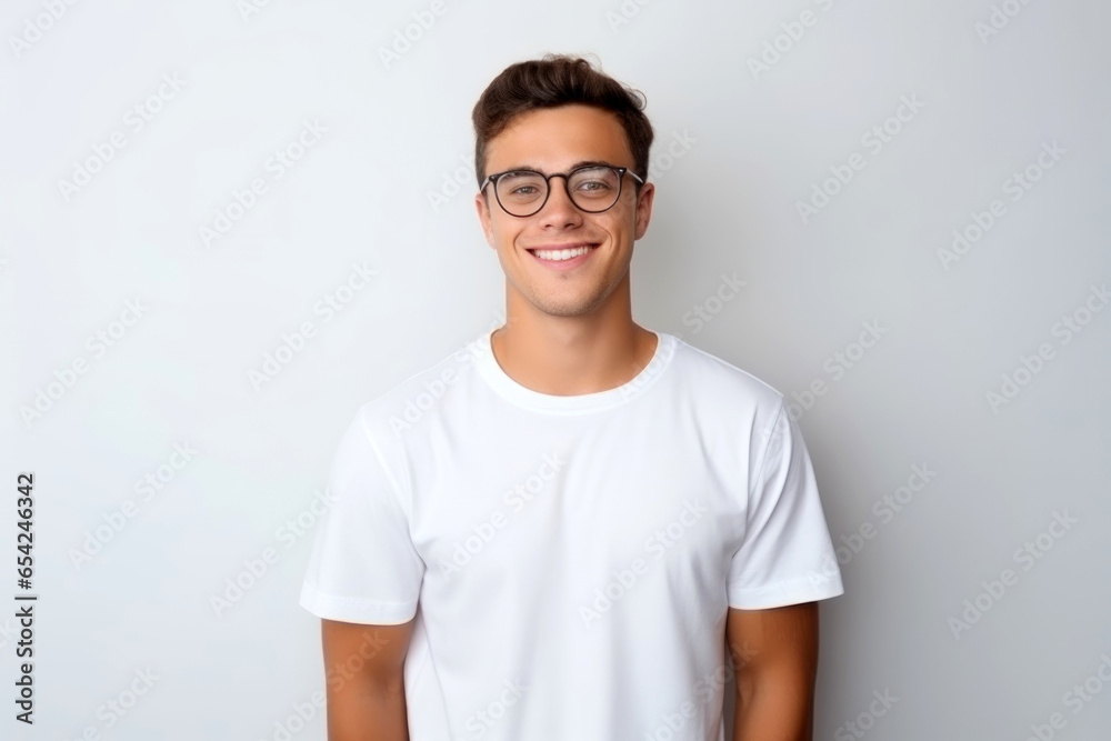 Obraz premium Portrait of a handsome young man in white t-shirt. Generative Ai