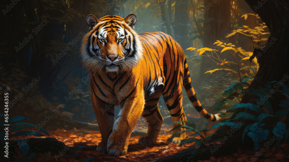 Majestic Tiger in a Sunlit Forest Clearing