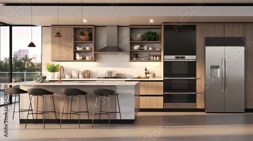 modern kitchen interior with kitchen. Generative Ai
