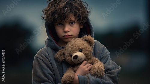 Sad boy with Teddy bear
