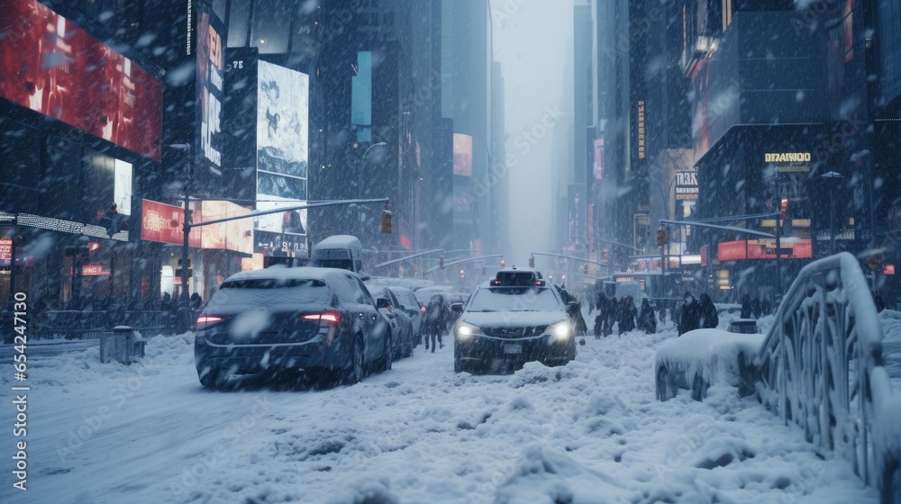 Snow storm in modern city - obrazy, fototapety, plakaty 