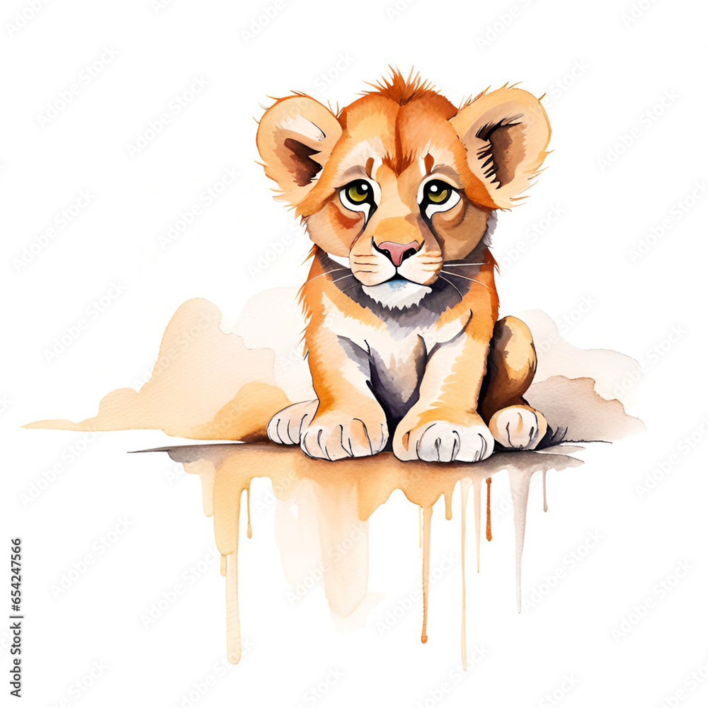 Watercolor painting of a cute little baby lion Watercolor painting of a cute little baby lion