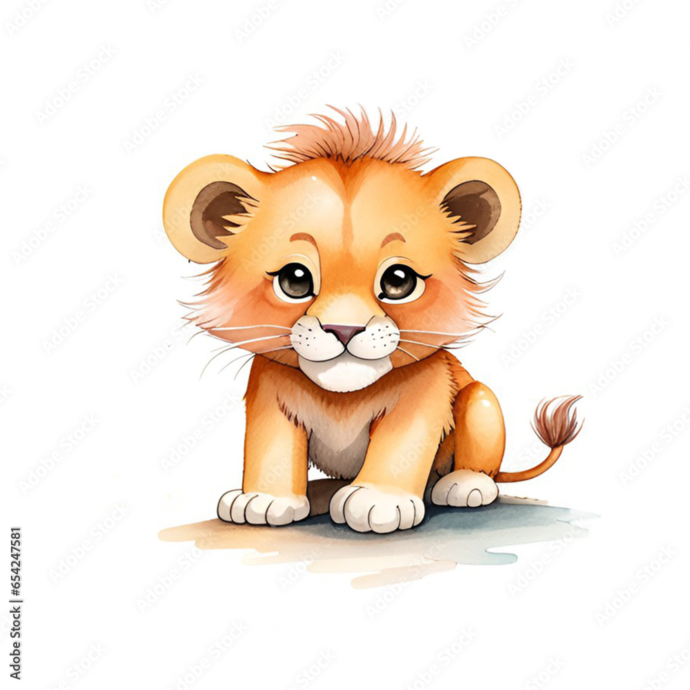 Watercolor painting of a cute little baby lion Watercolor painting of a cute little baby lion