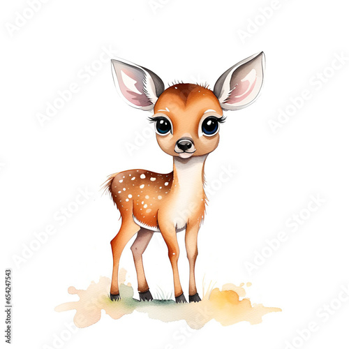 Watercolor painting of a cute little baby deer.
