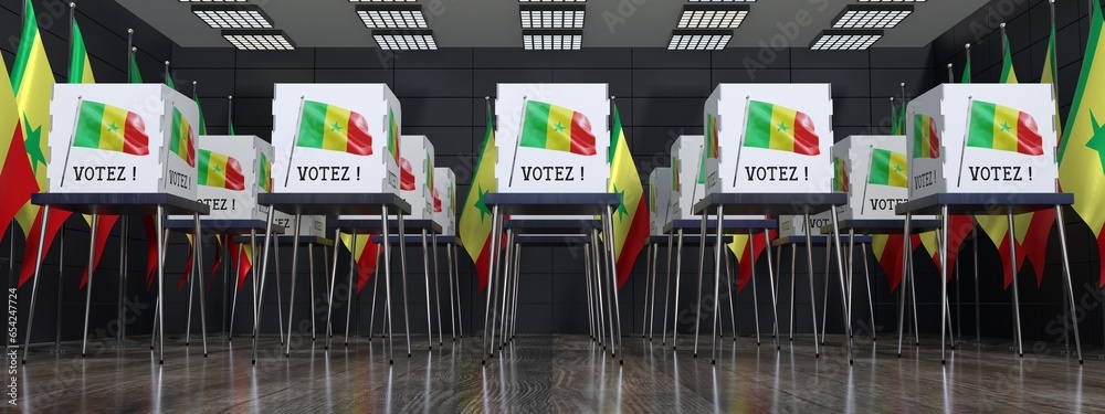 Senegal - polling station with many voting booths - election concept - 3D illustration