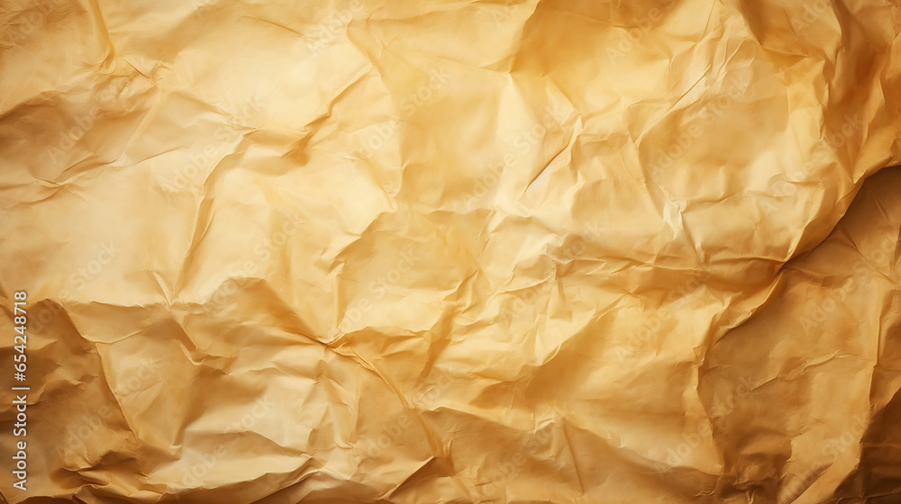 Obraz premium Brown crumpled recycle paper texture background. Craft beige paper backdrop. Generative AI