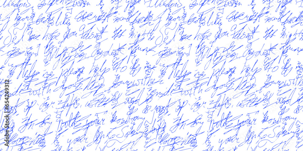 handwritten pattern with words. Seamless background written with ink
