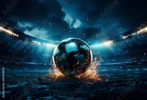 Soccer ball on the background of the stadium with dramatic style illustration