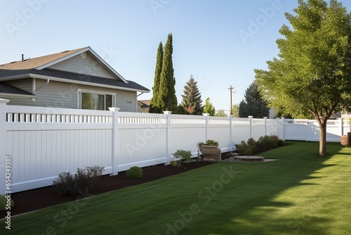 Fotomurale white vinyl fence surrounding private property. Generative AI