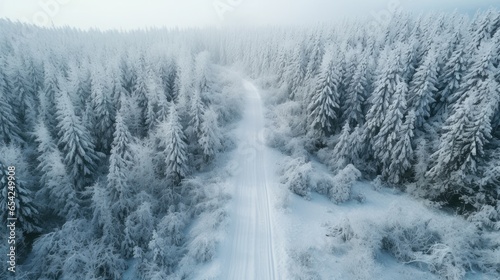Aerial view of the winter road without car © Fly Frames