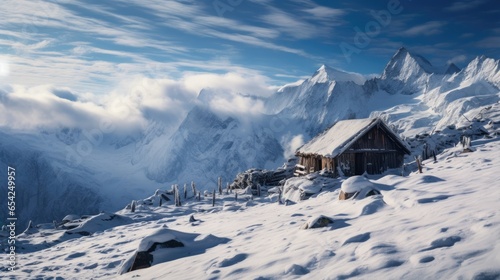 Alpine Hut Covered With Snow