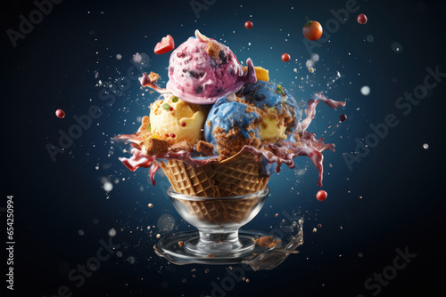 explosion of Ice cream cone or cup.