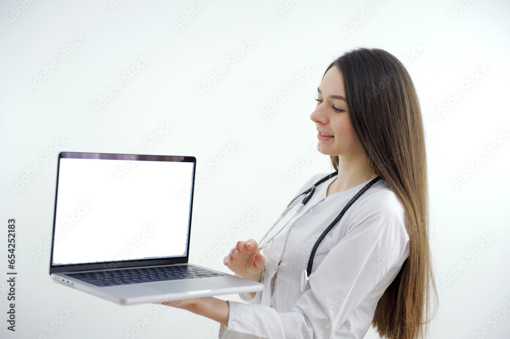 Smiling female doctor on smartphone screen giving a medical prescription online doctor video consultation concept. High quality photo Smiling female doctor on smartphone screen giving a medical prescription online doctor video consultation concept. High quality photo