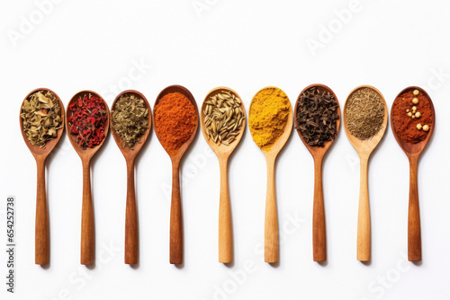 Various Indian spices kept in spoon