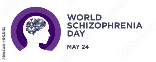World Schizophrenia Day Greeting Banner. Vector Illustration. Minimalist and trendy. Celebrated on May 24. Mind as puzzle. Paper art and cut out style. To raise awareness about Schizophrenia.