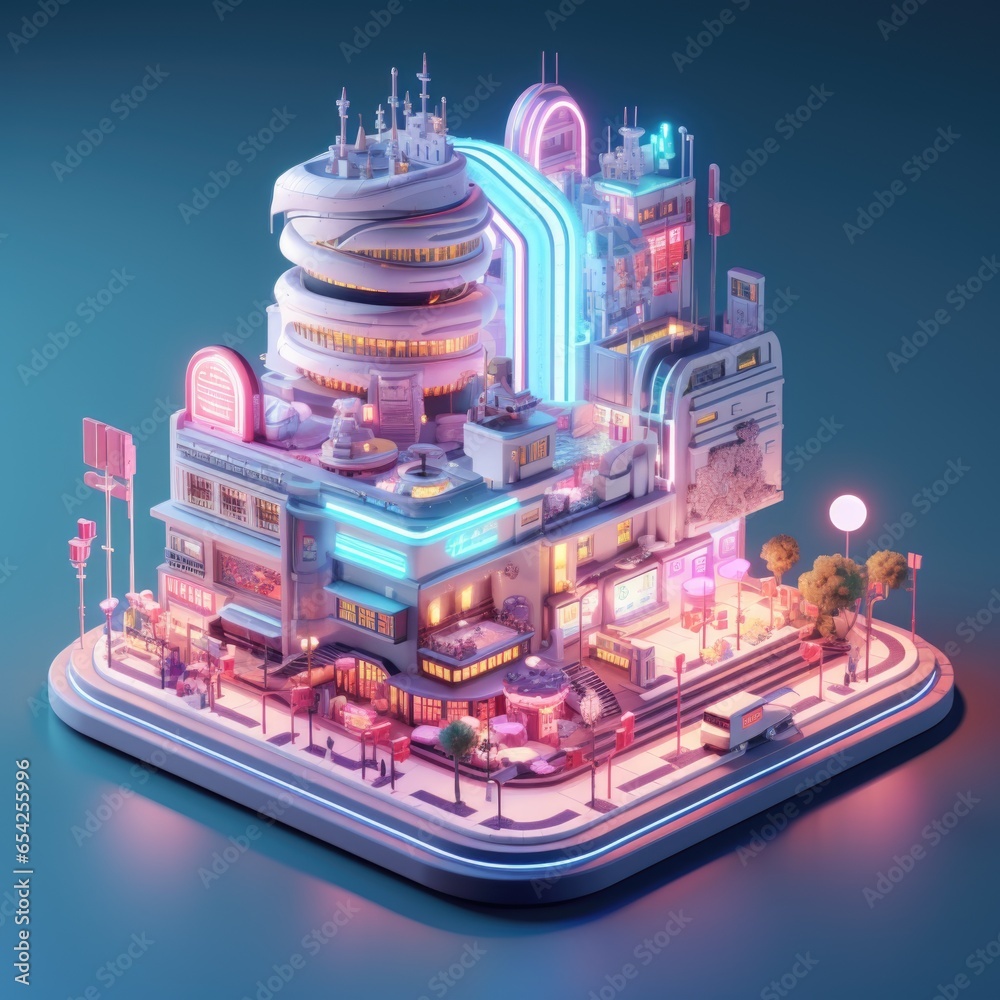 Fototapeta premium Futuristic Cyberpunk Cityscape 3d illustration