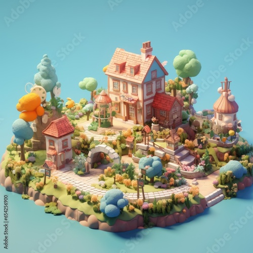 Whimsical Fairy Village 3d illustration