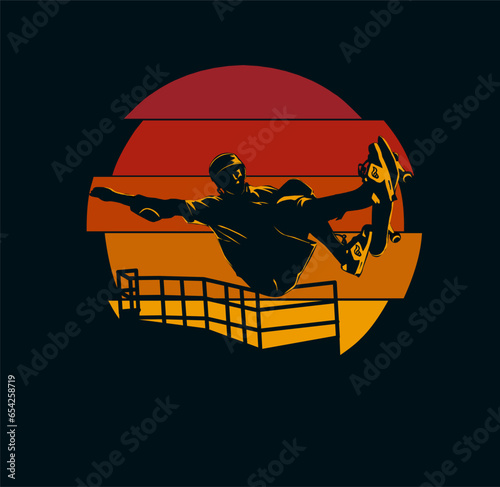 vector illustration of a retro vintage skateboarder silhouette
