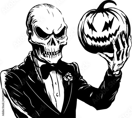 Monster holding a pumpkin, Halloween Illustration photo