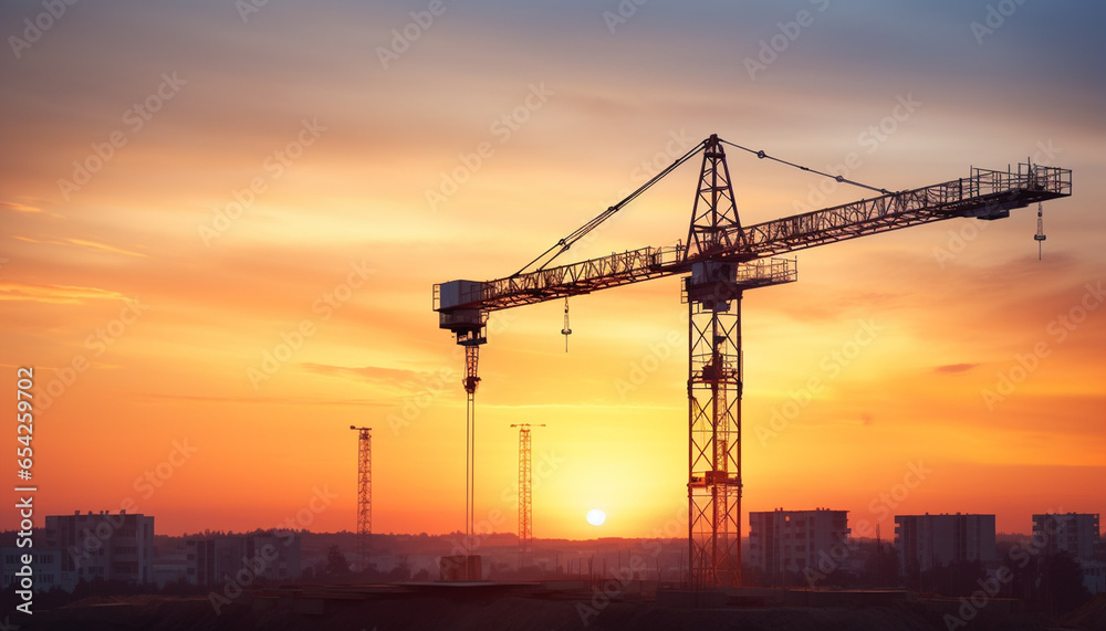 Silhouette of crane at construction site