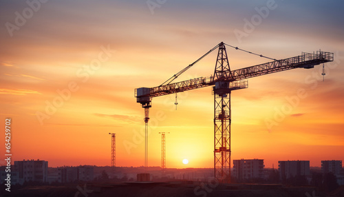 Silhouette of crane at construction site