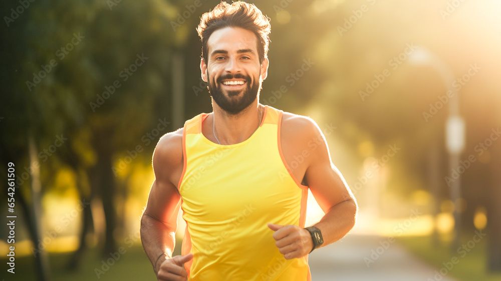 Athletic man doing running exercise at the park. Living healthy lifestyle.
Athletic man doing running exercise at the park. Living healthy lifestyle.