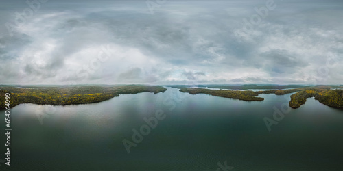 panorama of Honeymoon Bluff in the fall. Beautify of fall colors in minnesota of a view of island archipelago and lakes