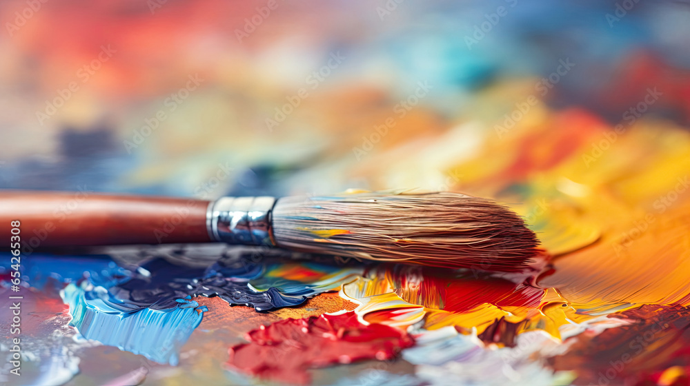 brushes and paint banner with copy space