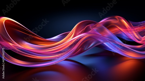 Abstract neon wallpaper. Glowing lines over black background. Light drawing trajectory, twisted ribbon.