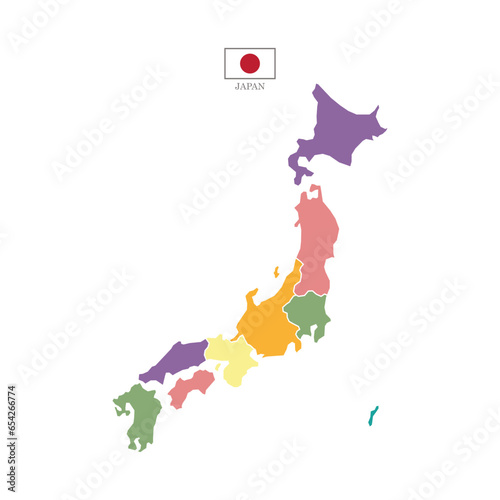 Silhouette and colored Japan map