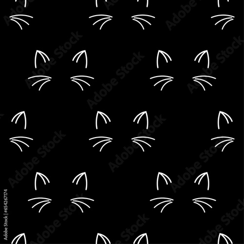 Cute cat ears and mustache pattern - funny vector drawing seamless pattern. Lettering poster or t-shirt textile graphic design. Cute illustration. wallpaper, wrapping paper. Happy Halloween!