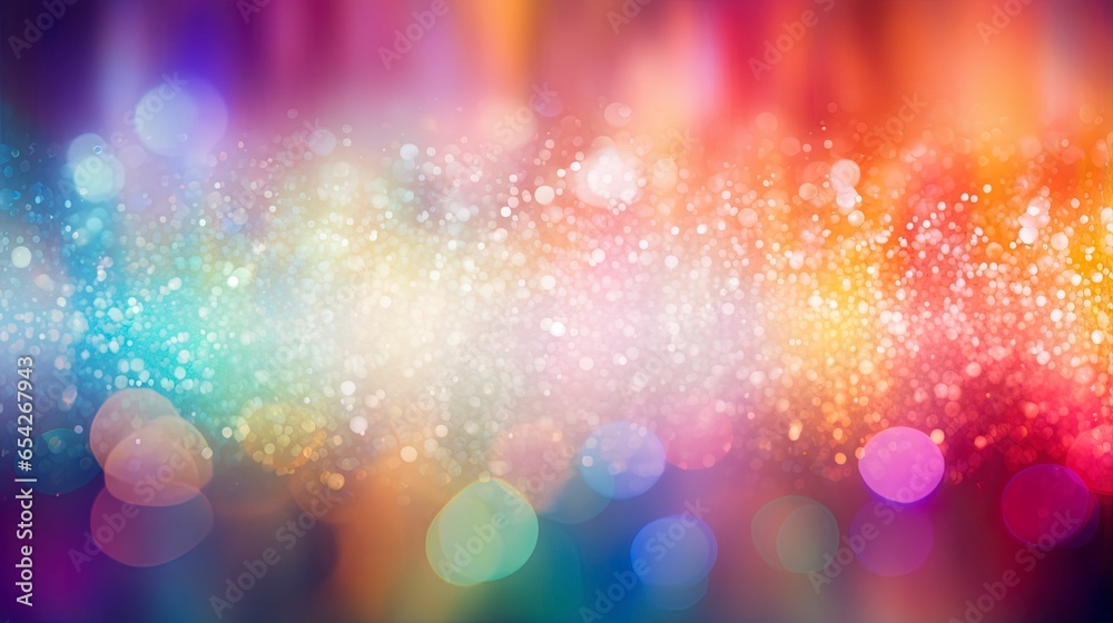 rainbow colors abstract background with bokeh and blurred room for text.