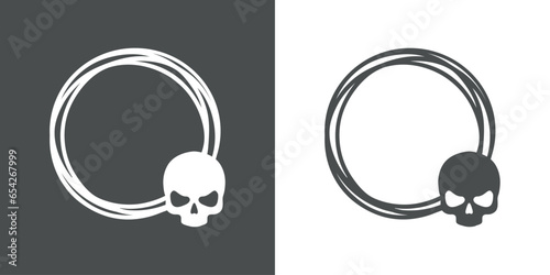 Logo con marco circular con líneas con silueta de calavera para su uso en invitaciones y tarjetas de Halloween