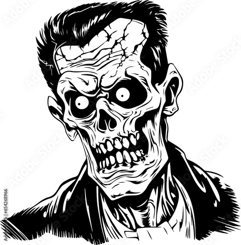 Scary Zombie head, Hand drawn Zombie, Halloween zombie illustration
