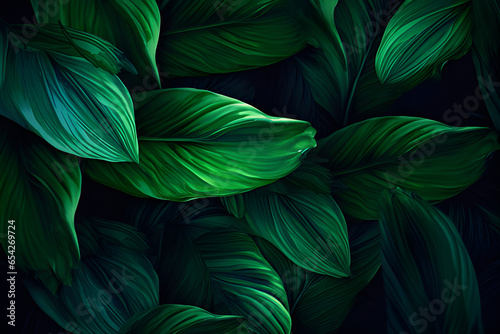 Closeup Nature View of Green Leaf Background, Dark Wallpaper Concept. © DavidGalih | Dikomo.