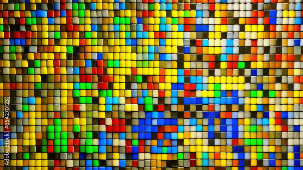 Colorful small square ceramic retro tiles mosaic texture background.Generative AI
