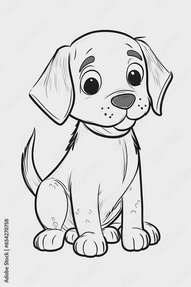 Fototapeta premium Black and white image of coloring page for kid's cute dog